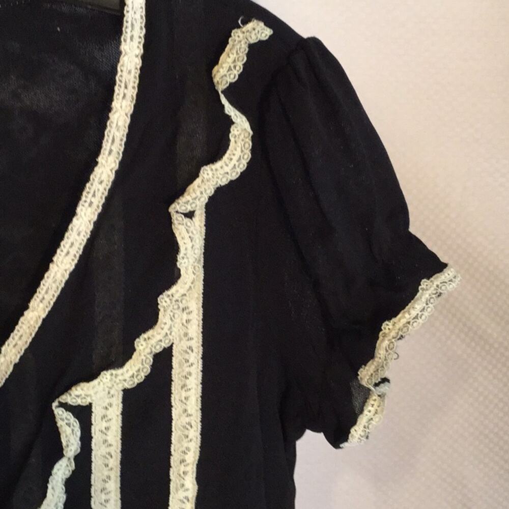 Inc Cream/black nylon ruffled button down blouse M - Picture 3 of 5